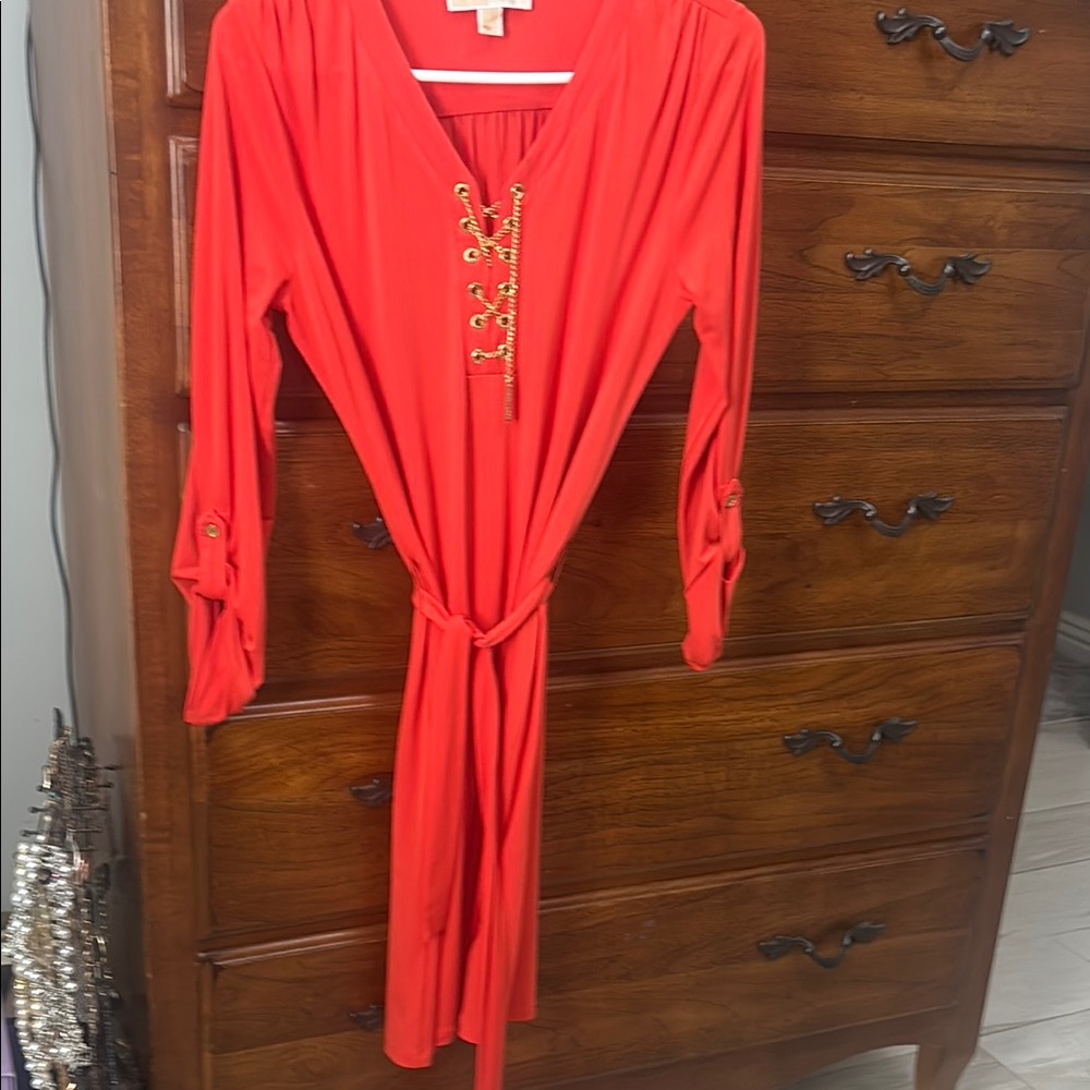 MICHAEL Michael Kors Orange Wrap Buttoned Dress long sleeves